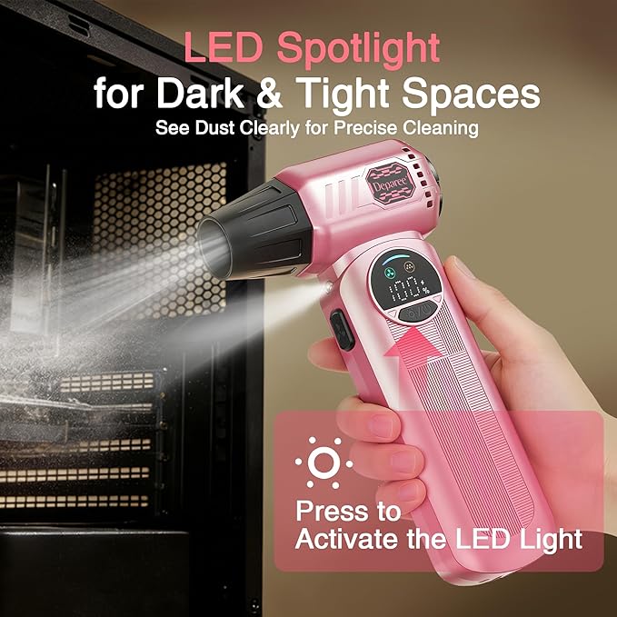 Cordless Air Duster & Handheld Vacuum 2-in-1, 8000mAh Rechargeable with Type-C Charging for Car, Keyboards, Electronics & Home – Pink