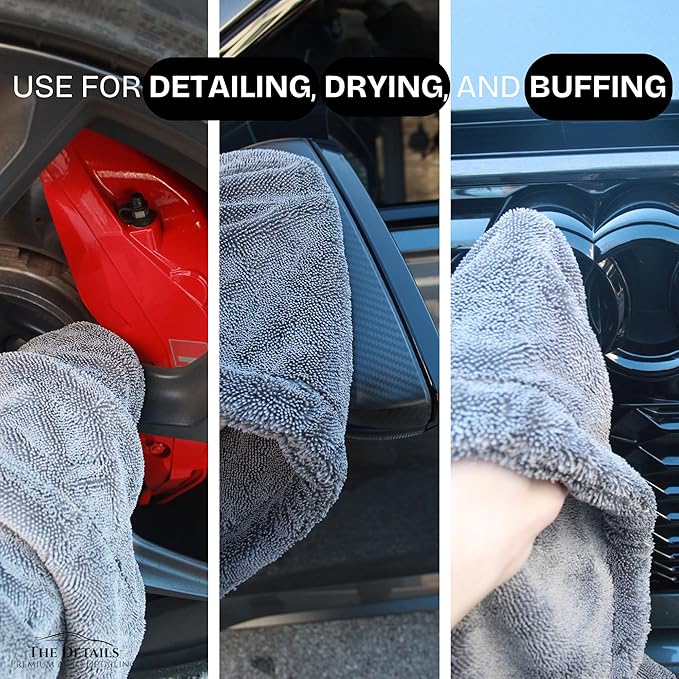 The Details Microfiber Car Drying Towel 36"x24" 1,400 GSM, Extra-Large, Ultra-Absorbant Edgeless Microfiber Drying Towel for Cars and Trucks etc, Charcoal Grey