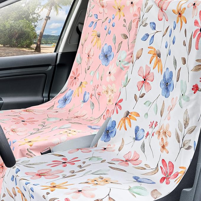 Hahafelt 2 Pack Car Seat Towel Covers with Storage Bag, 63 x 32 Inch Universal Non Slip Waterproof Sweat Protector for Car Truck, Gym Swimming Running, Machine Washable (Watercolor Flowers)
