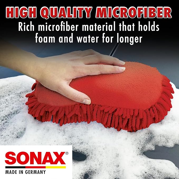 SONAX Microfiber Wash Sponge – Scratch-Free Car Wash Sponge, Ultra-Soft Microfiber, High Suds Absorption, Safe for Paint & Clear Coat