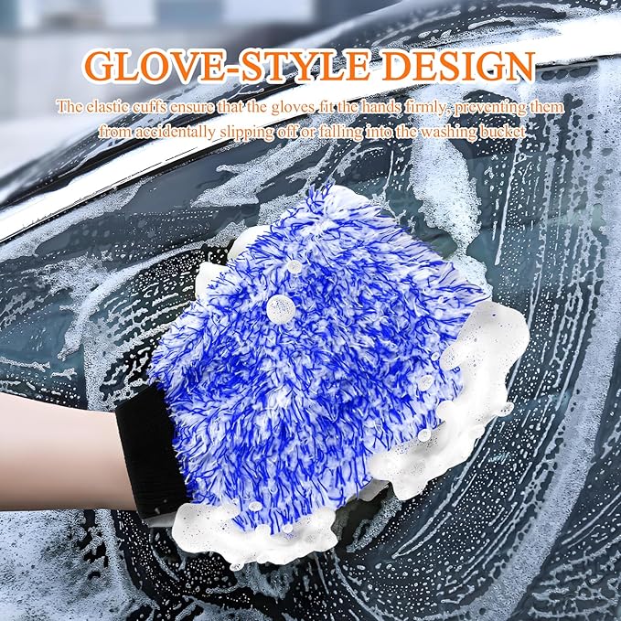 2PCS Car Wash Mitt, 11"×8" Cyclone Microfiber Cleaning Mitt for Cars, Scratch-Free & Lint-Free, Double Sided Automotive Washing Gloves, Universal Auto Cleaning Supplies (Blue+White)