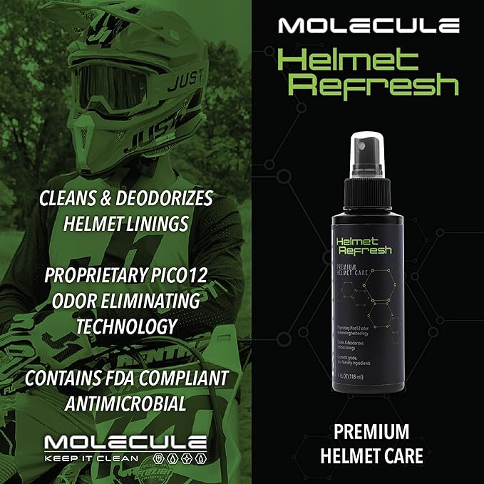 Molecule Helmet Care Kit | Premium Helmet Care | Includes Anti-Fog, Cleaner Polish, Helmet Refresh, and Rain Repel | Cleans and Details Helmets, Visors, and Goggles | 4 Ounces (1 Kit)