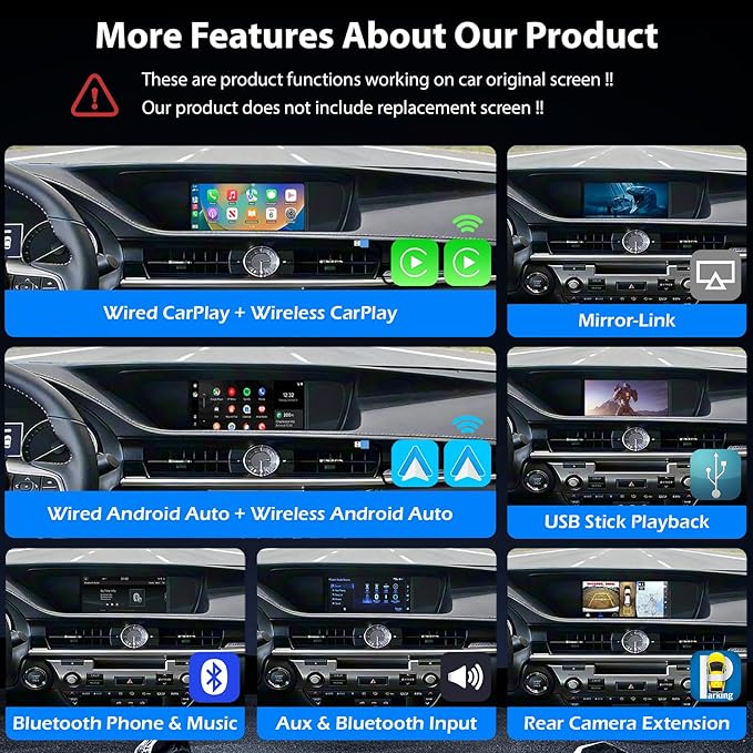 Wireless CarPlay Android Auto Decoder Retrofit Kits Compatible with Lexus ES200 ES250 ES260 ES300 ES350 for Large touchpad from 2015-2020, Supprot Navigation, Mirror Link, Back-up Camera
