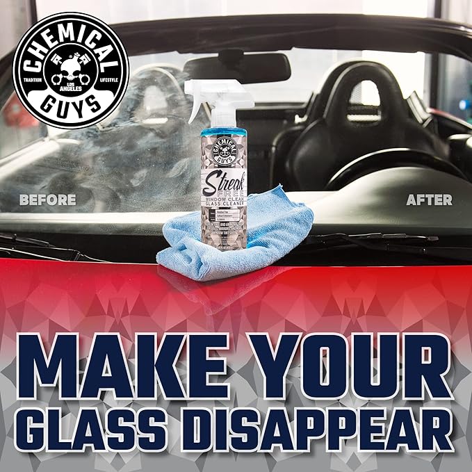 Chemical Guys Streak Free Glass and Window Cleaner - Works on Glass, Windows, Mirrors, and Screens, Ammonia-Free and Safe on Tinted Windows, for Cars, Trucks, SUVs, and Home Use - 16 oz