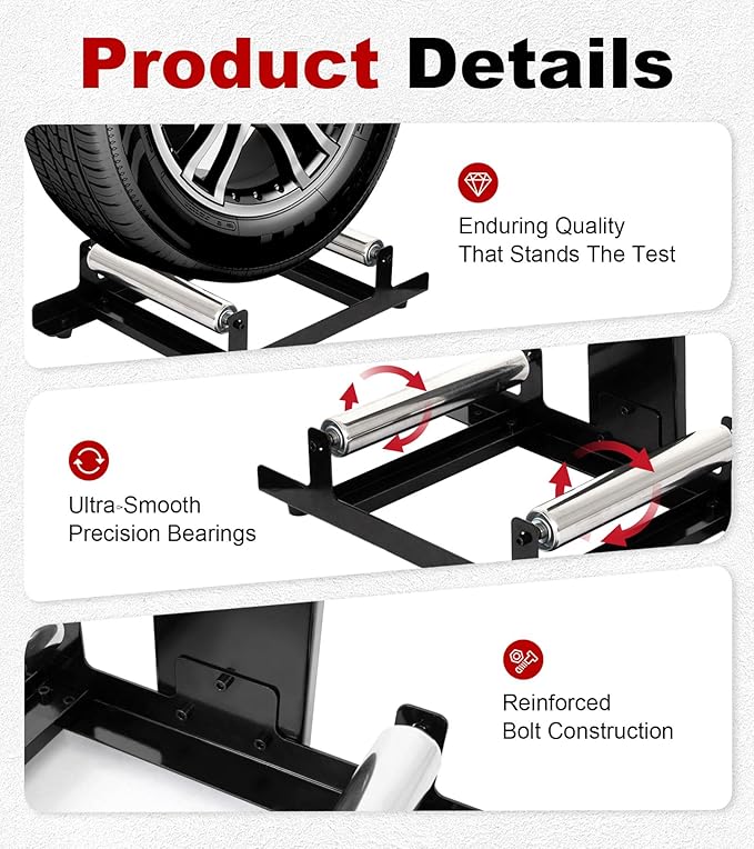 360° Rolling Wheel Detailing Stand, Heavy Duty Steel Wheel Cleaning Stand for Tire, Rim Polishing, Ceramic Coating, Car & Motorcycle Wheel Roller Stand