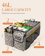 HOTOR Trunk Organizer - Car Organizer, Foldable Trunk organizer for SUVs & Sedans, Sturdy Car Organization for Car Accessories, Tools, Sundries, Brown Leopard, 2 Compartments, 21.3"×12.6"×10.6"