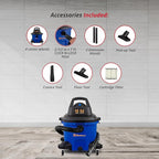 Koblenz WD-12 L4 Wet Dry Vacuum Cleaner, 12 Gallon 5.5 PHP, 3-in-1 Suction & Blower, 32 ft Reach, Drain Plug, Large Vacuum Cleaner for Car, Shop Vacuum Wet and Dry, Click-N-Lock Hose, Blue/Black