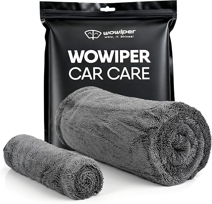 Car Drying Towel Set, 1300GSM Twisted-Loop Microfiber, 24"x36" XL + 15.7"x15.7" Detail Towel, Streak-Free, Lint-Free, Scratch-Free for Cars, SUVs & Trucks