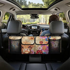 Cute Highland Cow Backseat Trunk Organizer for Car Boho Mandala Flowers Auto Hanging Seat Back Storage Bag Car Back Seat Organizer
