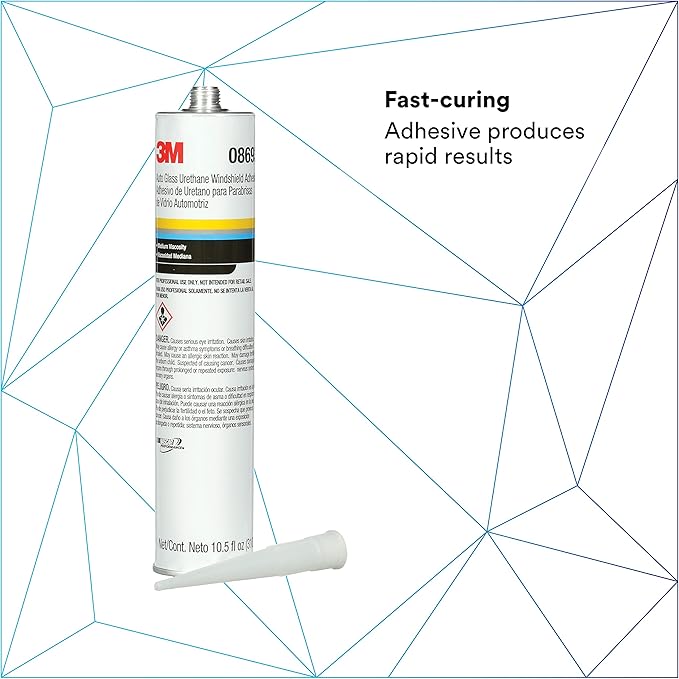 3M Auto Glass Urethane Windshield Adhesive, 08693, Medium Viscosity, High-Strength, Fast-Curing, 310 mL/10.5 fl oz Cartridge, Black (Pack of 2)