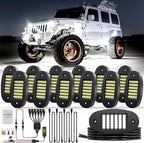 Hovano 12 Pods White Rock Light Kit with Wired Switch - 6500K Pure White LED Underglow, IP68 Waterproof, Super Bright 36 LEDs for Trailer Off Road SUV UTV ATV RZR Car