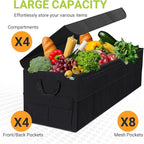 MIU COLOR Trunk Organizer with Lid, 72L Large Capacity Car Organizer, 12 Pockets with Non-Slip Bottom, Collapsible 3 Compartments Car Storage Organizer for Suv/Jeep/Sedan/Van/Grocery, Black