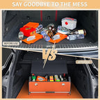 XCF Car Trunk Organizer for SUV, Collapsible Leather Car Storage Trunk Organizer with Lid and Sturdy Handle Car Trunk Leather Storage Box (Orange, 27.1 x 11.4 x 12.2in)