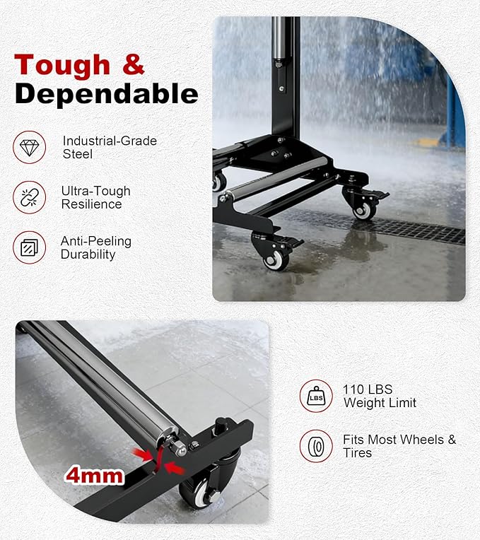 360° Rolling Wheel Detailing Stand with Wheels, Heavy Duty Steel Wheel Cleaning Stand for Tire, Rim Polishing, Ceramic Coating, Car & Motorcycle Wheel Roller Stand
