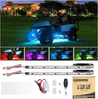 10L0L 2PCS Golf Cart Underglow LED Lights Kit for EZGO Yamaha Club Car, RGB Neon Accent Lighting 24 Modes with Wireless Remote & Music Sync, Waterproof Flexible Tubes 12V-80V Universal Fit