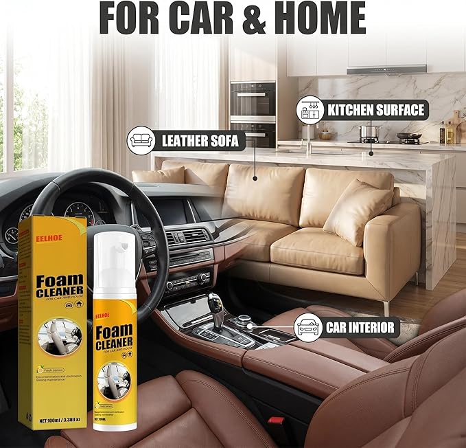 Car Interior Foam Cleaner, Multi-Purpose Stain Remover for Car Seats, No-Wash Foam Cleaner for Vehicle (2 Pack, 6.8 Fl Oz)