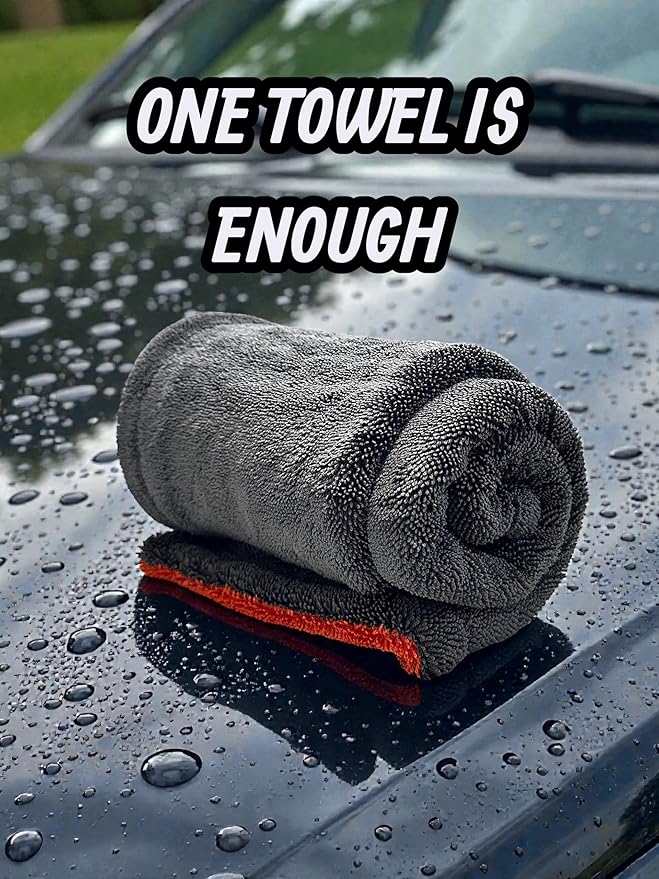 24”x36” Car Drying Towel – Dual-Color Black & Crimson Red | 1300 GSM Twist Loop Microfiber | Ultra Absorbent, Lint-Free, Scratch-Free | Fast Drying for Cars, Trucks & SUVs