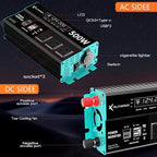 500W Power Inverters Peak 1000W 12V DC to 110V AC Converter for Vehicles USB-C/PD 25W Fast Charging Ports Car Charger Adapter with a Cigarette Lighter Ports Plug Outlet