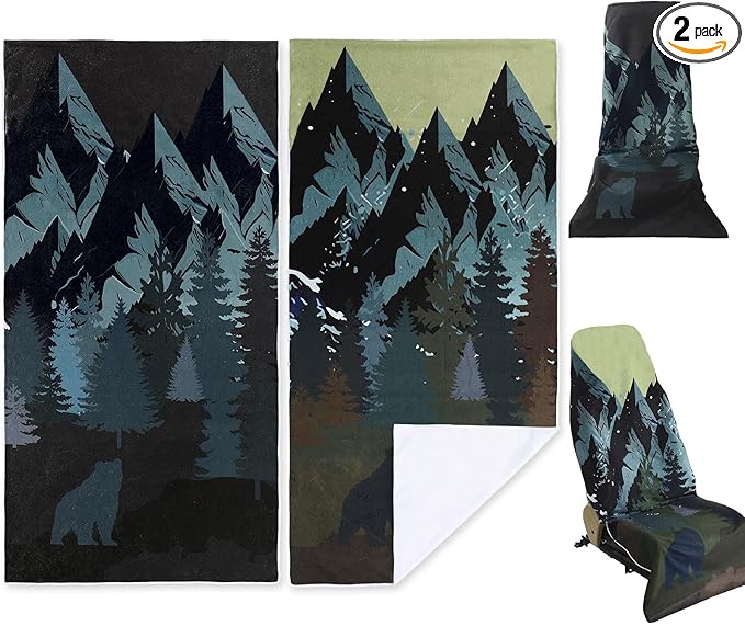 Hahafelt 2 Pack Car Seat Towel Covers Athletic Running Towel Performance Microfiber Post Workout Sweat Washable Cover Non Slip for Seat Outdoor Sport (Bear Ridge)