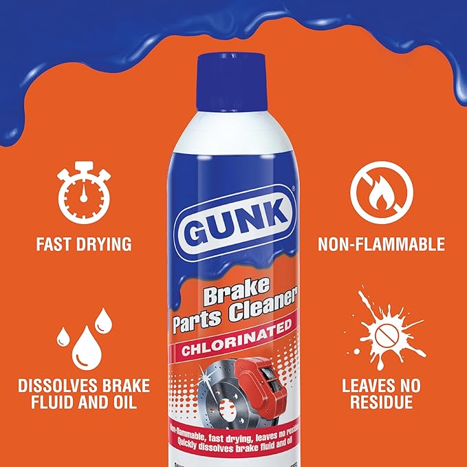 GUNK Brake Parts Cleaner – Non-Flammable Brake Cleaner Spray Can – Fast-Drying Formula for Pads, Rotors & Calipers, Removes Dust, Grease & Oil, Leaves No Residue – 19 oz (Case of 12)