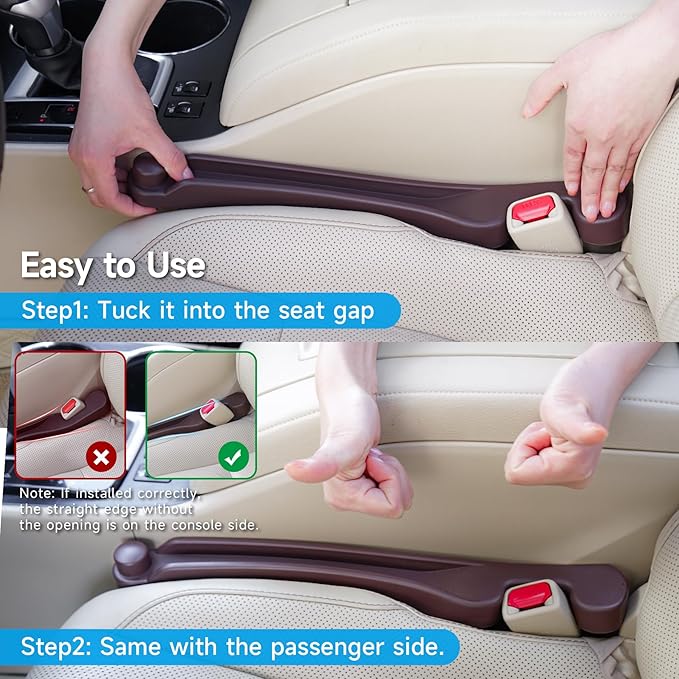 Car Seat Gap Filler Set of 2, 3IN1 Seat Side Gap Filler Plug with Storage Slot & Hook Function, Soft Foam Universal Fit Car SUV Truck Fill Gap Between Seats Console Organizer（Narrow Deep Brown）