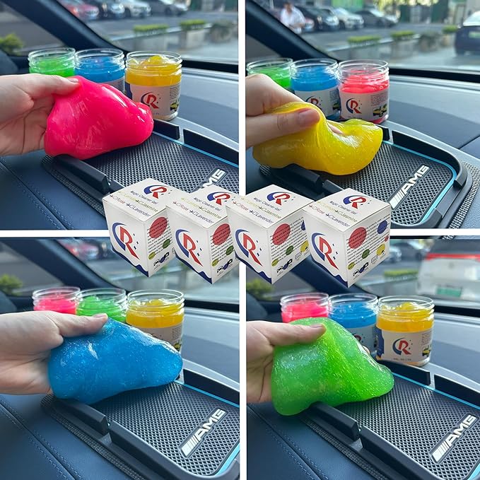 4-Pack Car Cleaning Gels Car Interior Cleaner Putty Slime Auto Detailing Tools Universal Dust Removal Cleaning Kit for Car Accessories Vents 3C Office Four Scented