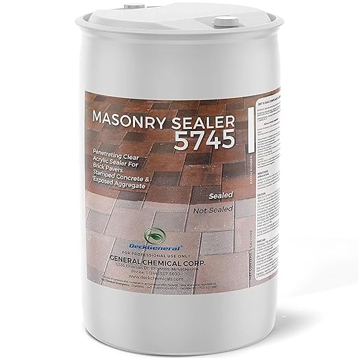 DeckGeneral High Gloss Masonry Sealer 5745 - Heavy Duty Outdoor Concrete Sealer - Multi-Purpose Acrylic-Based Waterproof Coating for Bricks, Mortar, Patio, Stairs, Walls, Pavement Etc. - 55 Gallon