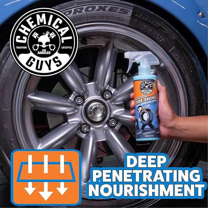 Chemical Guys TVD11316 Tire Kicker Sprayable Extra Glossy Tire Shine (Works on Rubber, Vinyl & Plastic) Safe for Cars, Trucks, Motorcycles, RVs & More, 16 fl oz (Pack of 2)