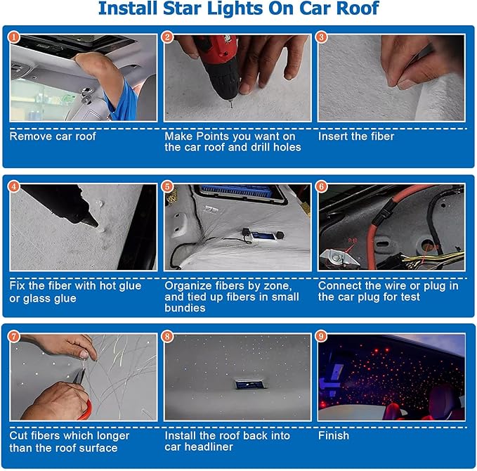 AZIMOM Mini 6W 300pcs Twinkle Fiber Optic Starlight Headliner Kit for Car Home 0.03in 9.8ft End Glow Fiber Strands Sound-Activated APP& Remote Control Starlight Engine