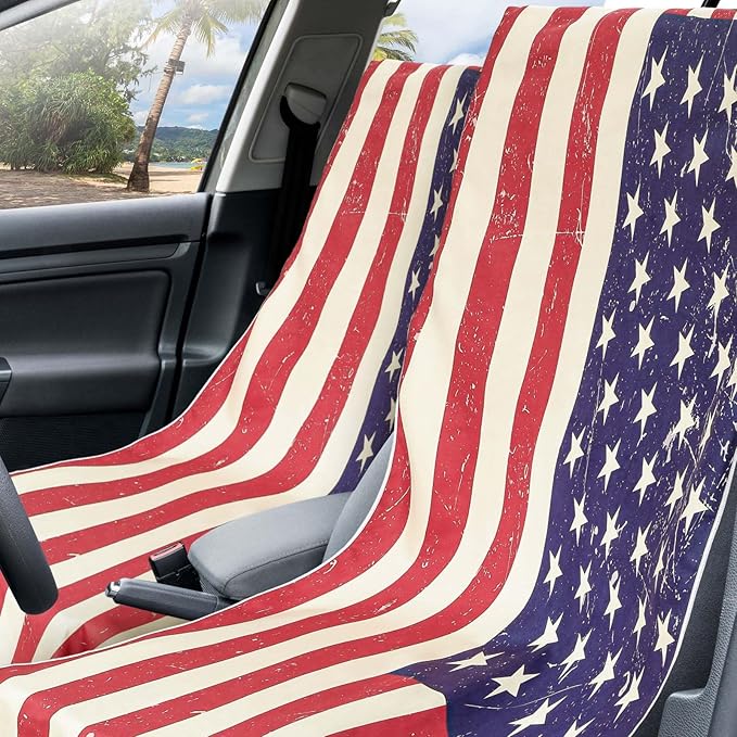 Hahafelt 2 Pack Car Seat Towel Covers with Storage Bag, 63 x 32 Inch Universal Non Slip Waterproof Sweat Protector for Car Truck, Gym Swimming Running, Machine Washable (American Flag)