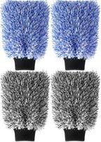 4 Pack Microfiber Car Wash Mitts Set 10x7 Inch Soft Suede Lining Car Wash Gloves, Highly Absorbent Scratch-free Cleaning Cloths for Auto Detailing, Safe with All Soaps, Bucket (Blue & Black)
