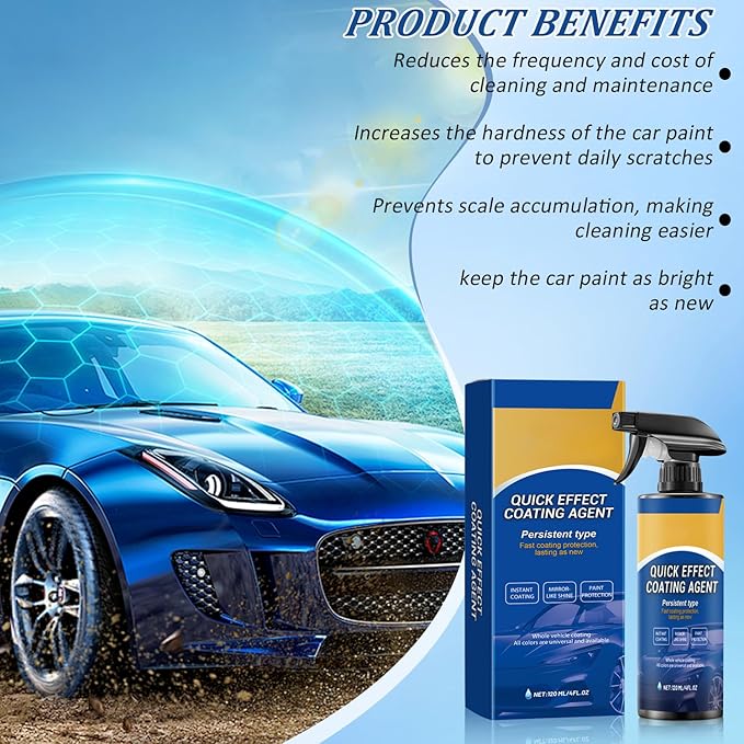Car Coating Spray,New Quick Effect Coating Agent Spray,Quickly Coat Car Wax,Car Scratch Wax Polish Sprays Waterless Wash,Oil Film Emulsion Glass Cleaner with Sponge and Cloth,4FT.OZ (1PC)