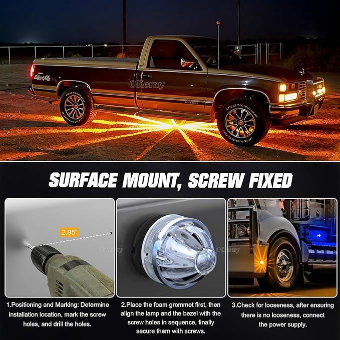 2-Pack Dual Color Watermelon Lights LED Strobe & Steady Mode, Roof Clearance Warning Marker Lights with Clear Lens & Bezel Suitable for Trailer Kenworth Peterbilt Freightliner (Amber Blue)