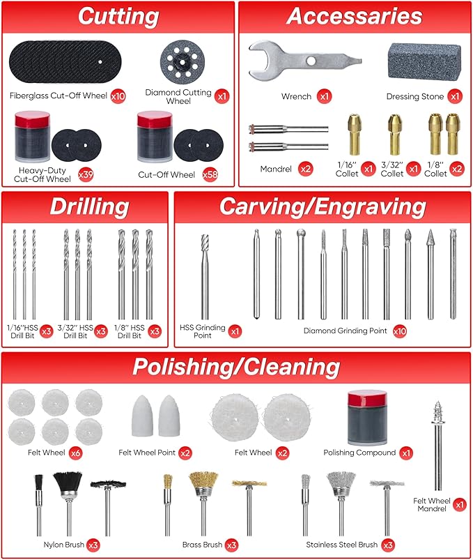 SHALL 508-Piece Rotary Tool Accessories Kit, Universal Rotary Tool Bits for Sanding, Cutting, Grinding, Drilling, Carving, Engraving, Polishing, Cleaning, Rotary Tool Attachments with Carrying Case