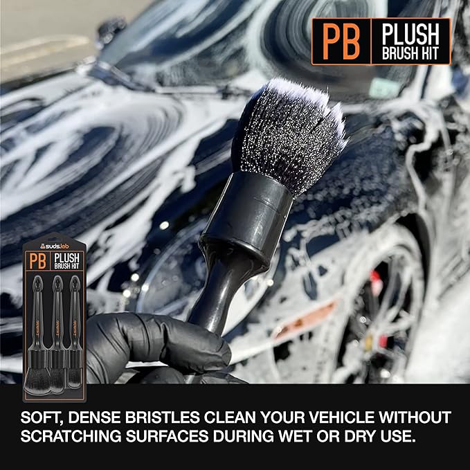 Suds Lab PB Plush Brush Kit 3 Pack- Ultra-Soft Synthetic Bristle Brushes - Scratch Free Design - Fine Detailing Brushes for Personal and Professional Use