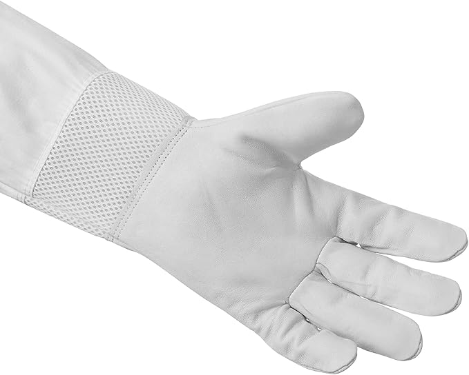 Honey Keeper Beekeeping Gloves - Goatskin Leather with Ventilated Canvas Sleeve and Elastic Cuff