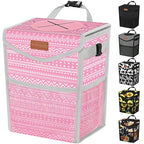 Pritent Car Trash Can with Lid, Cute Leakproof Car Trash Garbage Bag Hanging Vehicle Trash Bin Small Portable Automotive Garbage Cans Organizer for Back/Front Seat/Console(2.8 Gallons,Pink Print)