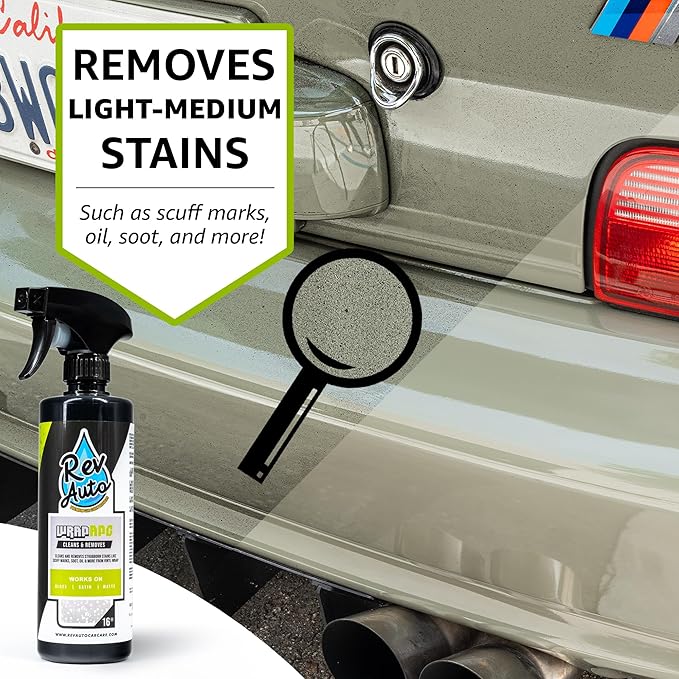 Rev Auto Vinyl Wrap Cleaner Kit – 3-Item Set Includes Wrap Detailer, Shampoo & Light Stain Remover | Made for Gloss, Satin, Matte, Chrome & More