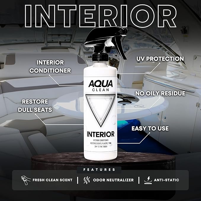 AquaClean INTERIOR Cleaner & Conditioner Spray | Car Truck Boat RV Off-Road | Cleans Conditions Protect Leather Vinyl Plastic Rubber | UV Shield Anti-Static Odor Eliminator Non-Toxic | USA Made | 16oz