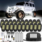 Hovano 20 Pods White Rock Light Kit with Wired Switch - 6500K Pure White LED Underglow, IP68 Waterproof, Super Bright 36 LEDs for Trailer Off Road SUV UTV ATV RZR Car