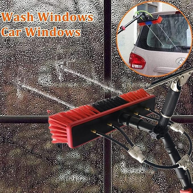 Window Cleaning Kit with 17.7 Ft Exteon Pole Water Fed Brush System High Reach Teleswindow Tools for Effortless Exterior Window Cleaning and Shine