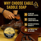 Black Saddle Soap for Leather – 3-Piece Saddle Soap Kit for Leather Cleaning, Boots, Tack, and Saddles – Includes Applicator and Cloth – Leather Soap and Conditioner for Leather Boots and Tack Care