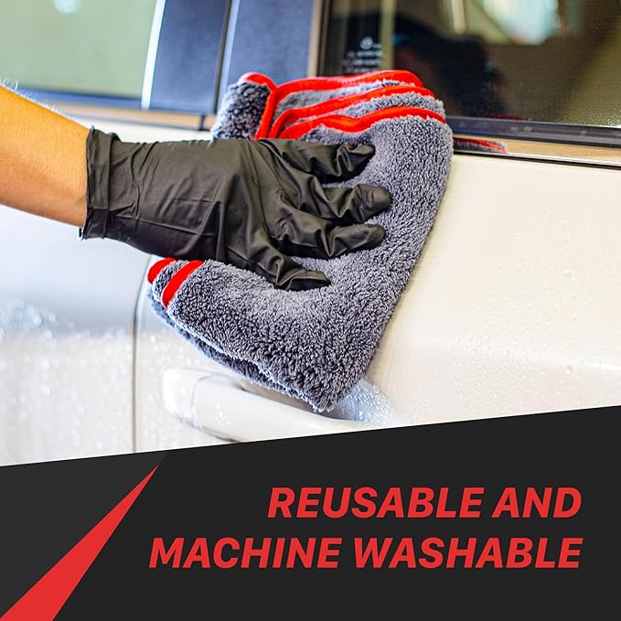 Maxshine 16”x24” Universal 12-Pack Gray Microfiber Towel - 600GSM Red Silk Border - Perfect for Fast Car Washing & Drying - Premium Car Detailing Towels