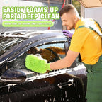 24 Pack Car Wash Mitt Bulk Microfiber, 10'' x 8'' Chenille Car Wash Mitt Gloves, Scratch Free Double Sided No Lint No Marks for Truck SUV and All Vehicle Surfaces (Lime Green)