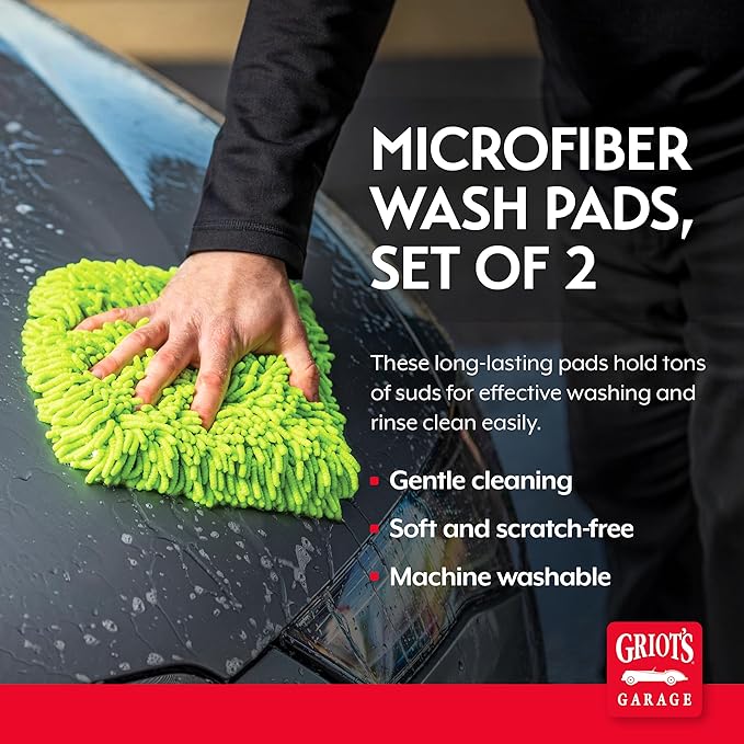 Griot's Garage Microfiber Wash Pads for Car Wash and Detailing, Soft and Ultra-Absorbent for Gentle Auto Cleaning, Machine-Washable, 8" x 10", Set of 2, 11290