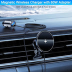 Magnetic Wireless Car Charger Mount,Compatible with MagSafe Car Charger,15W Fast Charging Air Vent Car Phone Holder for iPhone 16 15 14 13 Pro Max Plus MagSafe,Car Accessories(with 60W Car Adapter)