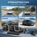 360°View 4 Channel Dash Cam, 4K+1080P Front and Rear Inside Left Right, Dash Camera for Cars, Built-in G-Sensor, IR Night Vision, 24H Parking Mode,64GB SD Card,Loop Recording,Wireless APP Transmission