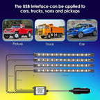Interior LED Strip Light - 48 LED DIY 16 Million Colors, Microphone App Control, Smart Phone Music Sync RGB Under Dash Waterproof Lighting Kit with Car Charger, USB DC 12V