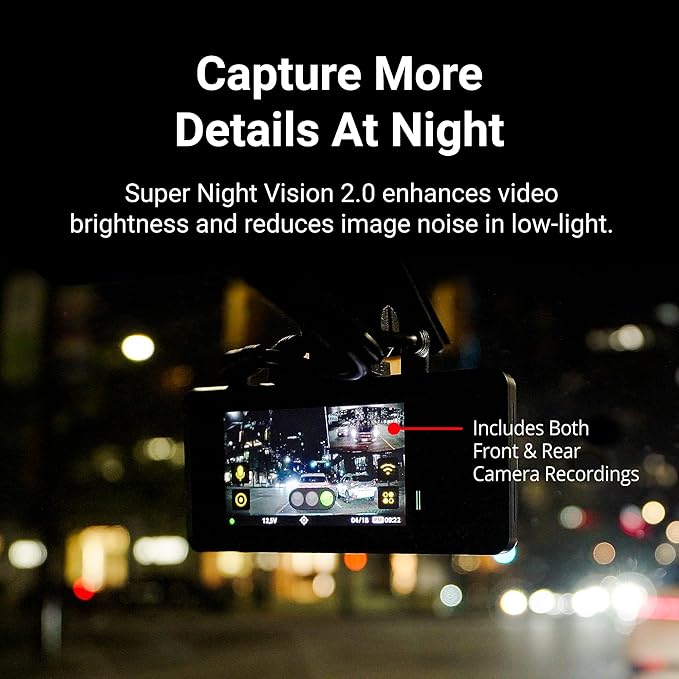 Thinkware ARC Dual Dash Cam Front & Rear 2K QHD, 2.7” LCD Touchscreen, 130° Wide Angle, GPS, Wi-Fi, Super Night Vision, Smart Driving Alerts, 24/7 Parking Mode, Hardwiring Included