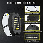 4 Pods Alloy Pure White LED Rock Lights for ATV SUV UTV RZR Trucks Trailer Offroad Pickup Fender, IP68 Waterproof Shockproof 6500K 24LEDs Super Bright White Underglow Kit with Switch Wiring Harness